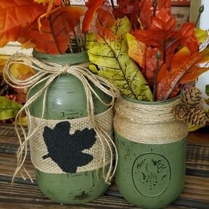 Farmhouse Rustic Fall Distressed Mason Jar Set